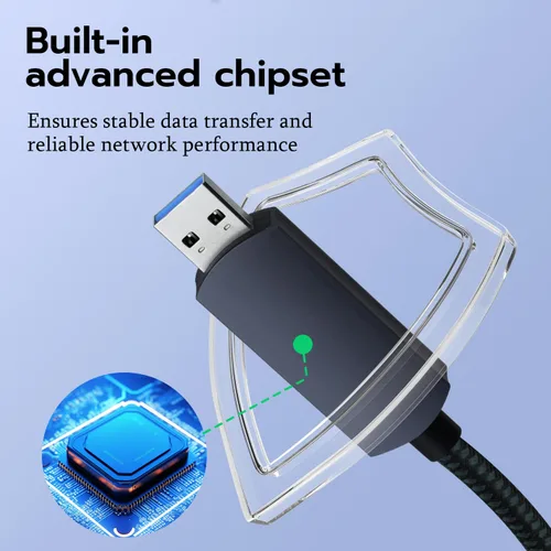 Vista 7 de Mcbazel Cable USB a Ethernet de 6.6 pies, USB 3.0 A a RJ45 macho de nailon, red LAN Gigabit conectada directamente, compatible con laptop, PC