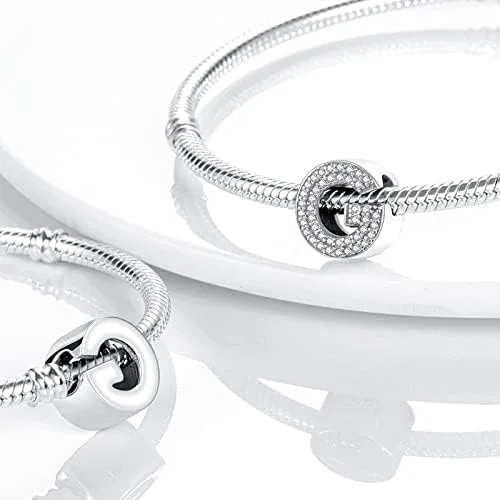 Vista 2 de TINSLO Dijes con iniciales del alfabeto, letras completas de la A a la Z, plata de ley 925, circonitas cúbicas, colgantes para pulseras europeas