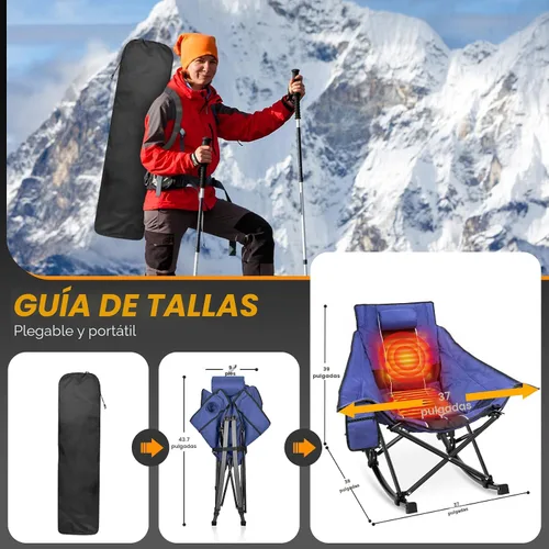 Vista 2 de Silla de camping con calefacción y mecedora Suteck, sillas de camping acolchadas completamente más gruesas para deportes al aire libre con 3 niveles