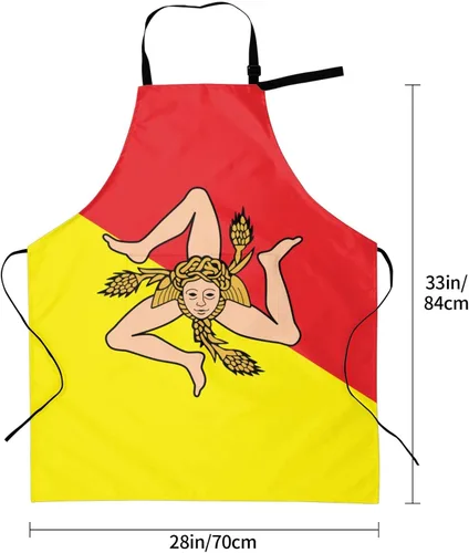 Vista 5 de Delantales de bandera de Sicilia para hombres y mujeres con bolsillos, delantal ajustable resistente al agua y al aceite para cocinar, cocina