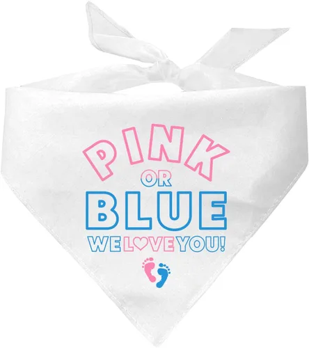Vista 10 de Bandana para perro con texto en inglés «We Love You» rosa o azul, triángulo ajustable 100% algodón, fabricada en Estados Unidos, para sesión