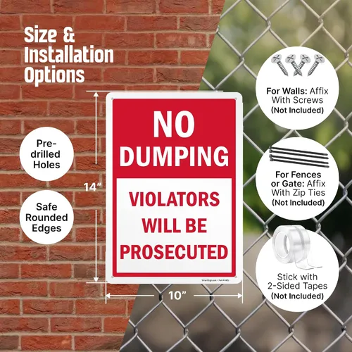 Vista 3 de SmartSign Letrero de metal con texto en inglés "No Dumping Violators Will Be Prosecuted", 14 x 10 pulgadas, aluminio laminado a prueba de óxido