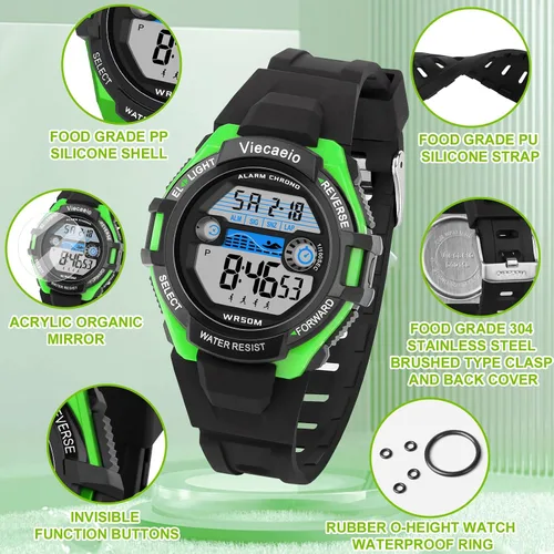 Vista 5 de Kids Digital Watch for Boys Girls, Waterproof LED Colorful Lights Sports Watch Suitable for 5-17 Years Old Teenagers (with Gift Box)