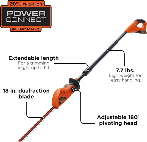 Vista 3 de BLACK+DECKER Cortasetos de poste inalámbrico de 20 V Max, 18 pulgadas (LPHT120) y batería de litio de 20 V MAX* (LBXR20)
