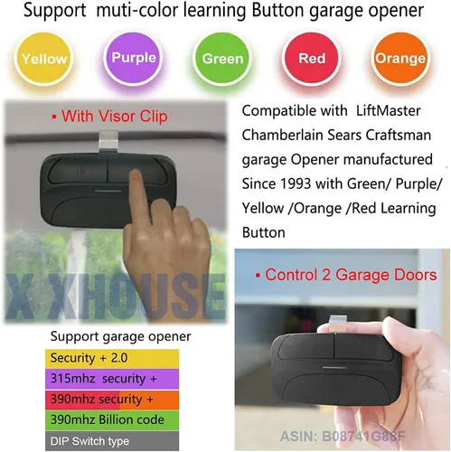 Vista 4 de Control remoto universal para puerta de garaje compatible con LiftMaster, Chamberlain, Linear, Stanley, Wayne Dalton, Craftsman y otros abridores