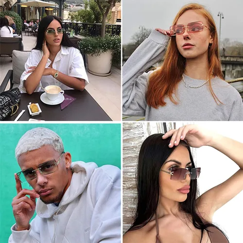 Vista 21 de Gafas de sol rectangulares para hombres/mujeres, gafas de sol pequeñas sin montura cuadrada