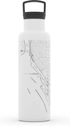 Vista 86 de Well Told Botella de agua aislada con mapa de Washington DC grabado, botella de acero inoxidable grabada (21 onzas, blanco) botella aislada de mapa
