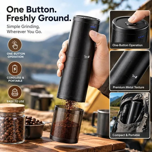 Vista 3 de Molinillo de café eléctrico portátil, molinillo de rebabas recargable por USB con ajustes de molienda ajustables, molinillo de café de viaje