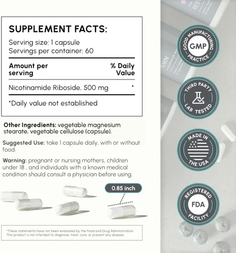 Vista 3 de partiQlar Ribosida de nicotinamida (NR) 500mg - Suplemento NR para la salud celular, anti-envejecimiento, energía y apoyo al metabolismo