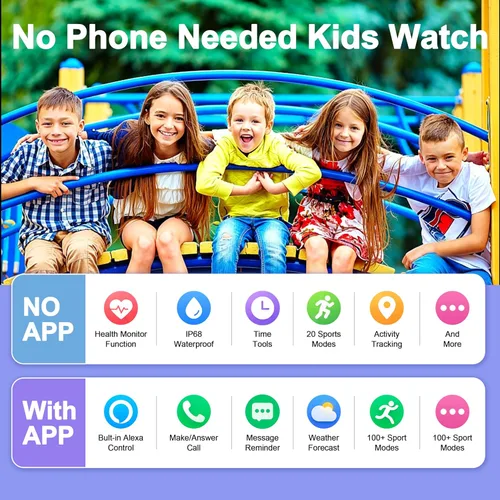 Vista 2 de Reloj inteligente para niños, reloj para niños sin necesidad de teléfono con monitor de frecuencia cardíaca y sueño, monitor de estrés y SpO2