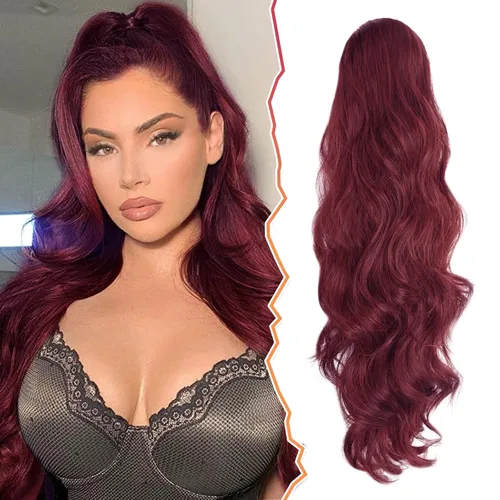 Vista 32 de BARSDAR Extensión de cola de caballo resaltada - 20 pulgadas de extensión de cola de caballo rizada y ondulada con cordón para mujeres - Extensiones
