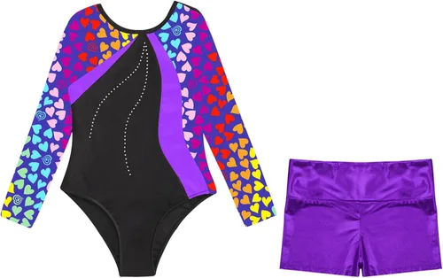 Vista 5 de Moily Leotardo de princesa con diamantes de imitación, manga larga, metálico, para gimnasia, danza, atletismo