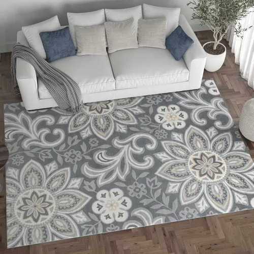 Vista 4 de Piper - Alfombra pequeña de interior de 2 x 3 pulgadas, alfombra de área para cocina, baño, pasillo, entrada, alfombra floral color gris oscuro