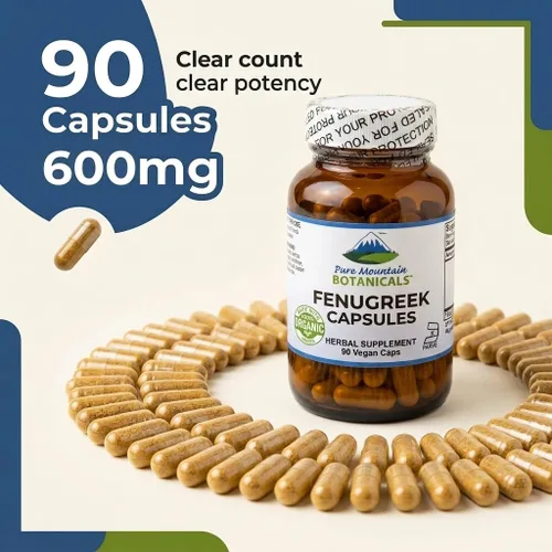 Vista 5 de Pure Mountain Botanicals Cápsulas de fenogreco de 600 mg orgánicos, 90 cápsulas veganas kosher - Suplemento de semillas de fenogreco para mujeres