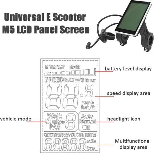 Vista 6 de Pantalla LCD, medidor LCD eléctrico a prueba de agua, 24 V, 36 V, 48 V, 60 V, universal, E Scooter M5, pantalla de panel LCD, velocímetro