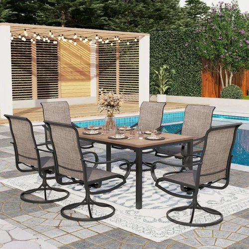 Vista 9 de PHI VILLA Juego de comedor de 5 piezas para patio al aire libre con sillas giratorias (azul) y mesa de comedor de acero de metal de 37 x 37 pulgadas
