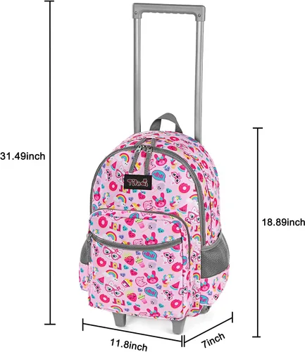 Vista 5 de Mochila rodante de 18 pulgadas con ruedas de doble asa laptop para niños y niñas viajes escuela niños equipaje para niños pequeños rosado Cat Pink