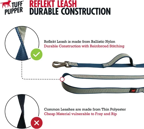 Vista 6 de Tuff Pupper Correa reflectante extrema para perros, resistente de doble asa para sostener perros fuertes, refleja para paseos nocturnos seguros