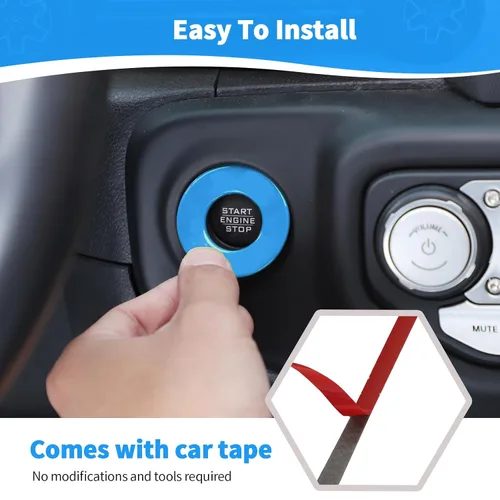 Vista 5 de RT-TCZ para Jeep JL Anillo de Cubierta de Botón de Arranque/Parada para Jeep Wrangler JL JLU Gladiator JT 2018-2024 Accesorios de Interior Azul Bebé