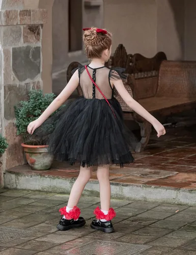 Vista 4 de Dicry Calcetines de encaje doble para niñas con volantes grandes para bebés y niños pequeños