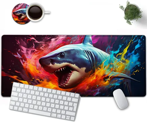 Vista 28 de Alfombrilla de mouse grande de 31.5 x 11.8 pulgadas, extendida para juegos con bordes cosidos, protector de alfombrilla de mouse XXL, base de goma