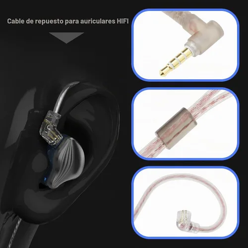 Vista 2 de The Lord of the Tools Cable de repuesto para auriculares C Pin de 0.138 in con micrófono compatible con cable estéreo KZ
