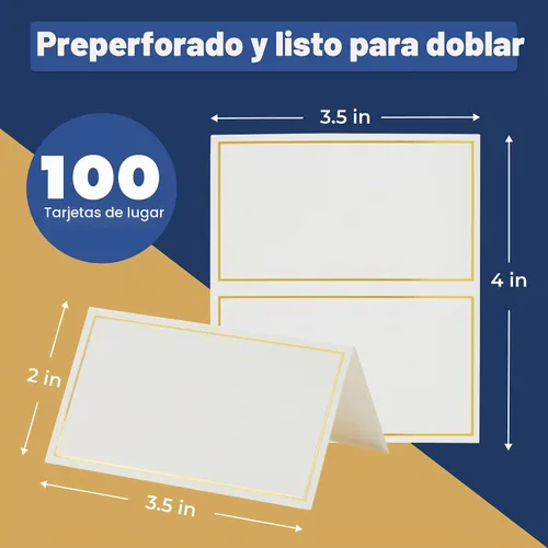 Vista 2 de BEST PAPER GREETINGS Paquete de 100 tarjetas de lugar de papel con borde Borde dorado