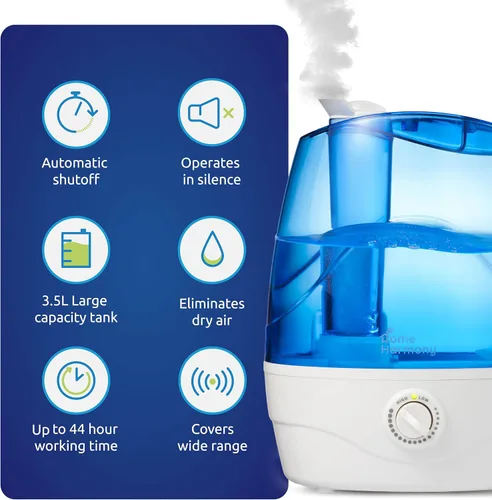 Vista 2 de Humidificadores de niebla fría para dormitorio, humidificador de habitación grande de 3.5 L, humidificador personal con boquilla giratoria de 360