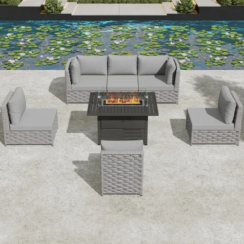 Vista 9 de TWT Sofá individual modular para exteriores con cojín grueso, gris oscuro Cuerda Textilene Gris Oscuro W/Cojín Gris Oscuro