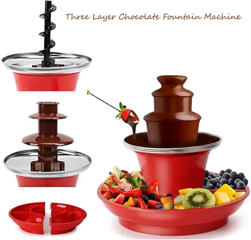Vista 3 de Fuente de chocolate de 3 niveles, mini máquina de fuente de chocolate de 65 W con bandeja, sostiene 7.05 oz de salsa de chocolate y bandeja