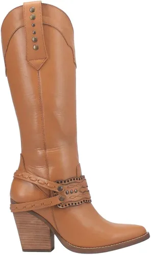 Vista 3 de Dingo Botas de baile de máscaras para mujer, tacón alto hasta la rodilla, 3 pulgadas y más, color marrón