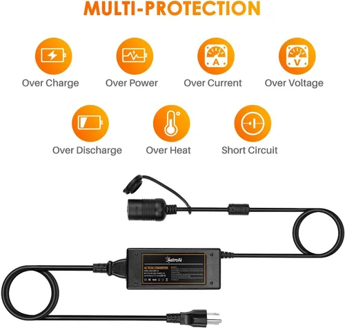 Vista 3 de AstroAI Convertidor de CA a CC 6A y cable de extensión para encendedor de cigarrillos