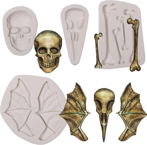 Vista 9 de Molde de silicona para fondant de esqueleto de calavera, molde de cocina de dulces de Halloween para decoración de pasteles, decoración de cupcakes