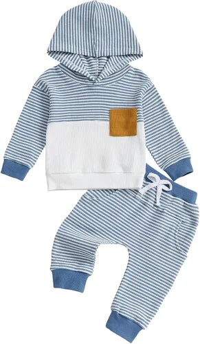 Vista 37 de Conjunto de ropa de otoño e invierno para bebé y niño, sudadera larga con capucha y pantalones para niños pequeños, 6, 12, 18, 24 meses, 2T Adorable