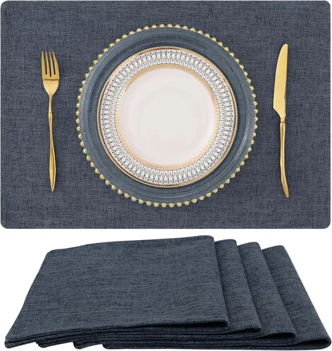 Vista 13 de homing - Juego de 4 manteles individuales de algodón y lino, manteles de tela lavables para mesa de comedor de estilo rústico para interiores y Negro