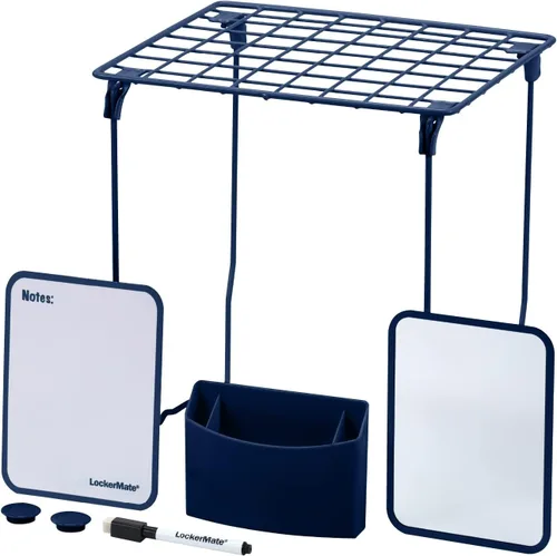 Vista 11 de LockerMate Kit organizador de casillero de 7 piezas, incluye estante de casillero, espejo, pizarra blanca, taza de almacenamiento y marcador de Negro