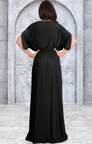 Vista 5 de KOH KOH Vestido largo semiformal de manga corta con cuello en V hasta el suelo para mujer