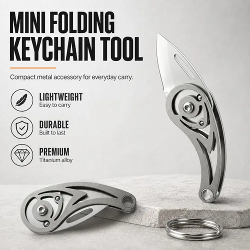 Vista 3 de Tops Home Cuchillo de Bolsillo Pequeño, Llavero de Titanio, Rellenos de Media, Pequeño Cortador de Caja, Cuchillo Utilitario EDC, Regalo de Llavero