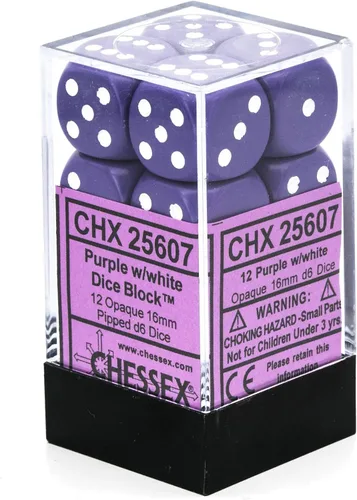 Vista 5 de Chessex CHX25607 Dados - Opaque: 12D6 Púrpura/Blanco