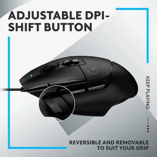 Vista 7 de Logitech G Mouse para juegos con cable 502 X LIGHTFORCE - Interruptores primarios óptico-mecánicos híbridos, sensor de juego HERO 25K, compatible