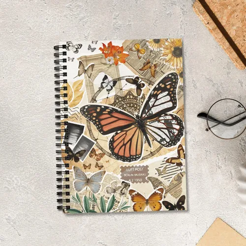 Vista 5 de GOLEEX Blank Spiral Notebook Butterfly Journal Collage Vintage Retro Weekly Planner Soft Durable Cover Ruled Note Taking Notebooks School Work