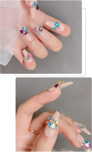 Vista 5 de 50 dijes de uñas de estrella de cristal, diamantes de imitación de estrellas 3D, gemas multicolor para arte de uñas, accesorios de uñas, pequeños
