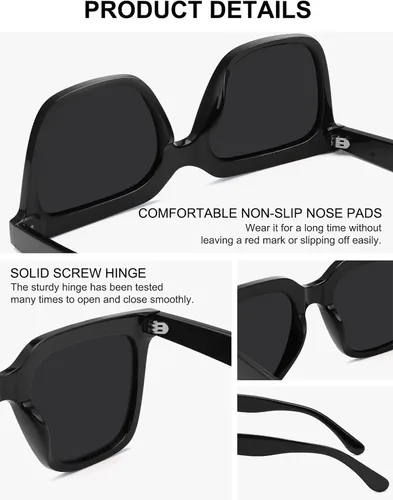 Vista 5 de Fozono Gafas de sol cuadradas de moda de gran tamaño para mujer, gafas de sol retro grandes, protección UV400