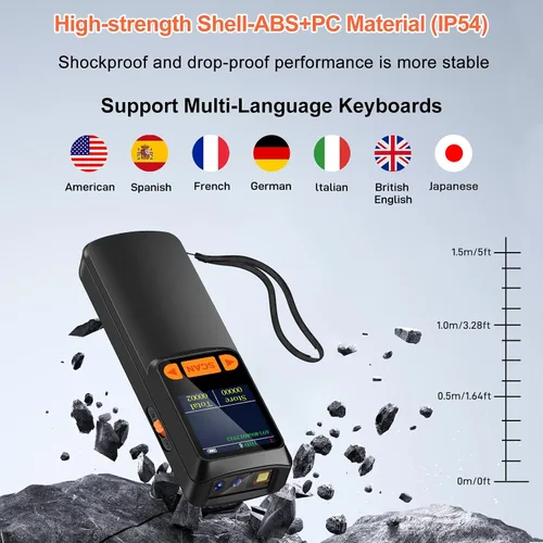 Vista 9 de KUIIYER Mini escáner de código de barras Bluetooth, escáneres inalámbricos 2D QR 1D de código de barras con pantalla LCD y teclado de ajuste y voz
