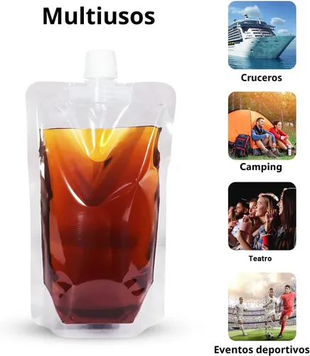 Vista 6 de Keon Bolsas de plástico a prueba de fugas, reutilizables, bolsas de jugo flexibles, sin BPA para viajes, deportes al aire libre, conciertos, eventos