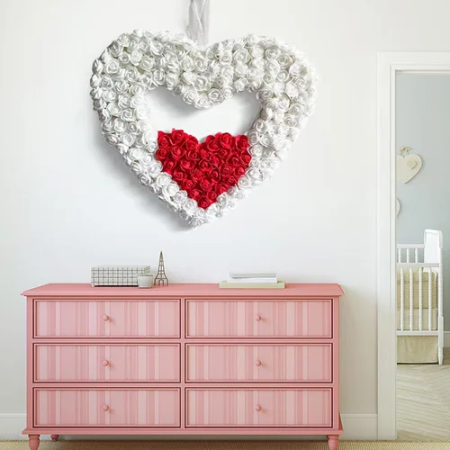 Vista 7 de BULINGNA Coronas de corazón para el día de San Valentín, simulación artificial, romántica, rosa, boda, compromiso, fiesta, adorno colgante