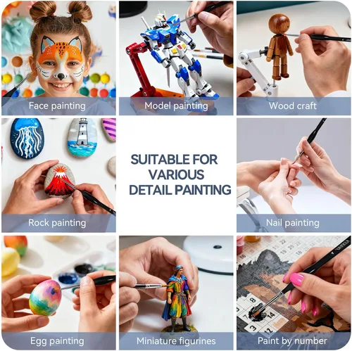 Vista 5 de 10 piezas de pinceles de pintura para detalles, pinceles de pintura en miniatura para acrílico, óleo, acuarela, pinceles de pintura artística