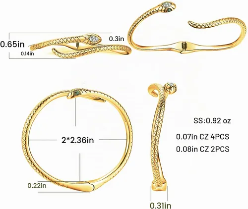 Vista 4 de Pulseras de serpiente, brazalete abierto de oro, joyería de serpiente para mujer, pulsera de derivación ajustable