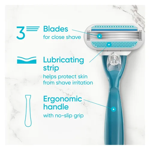 Vista 3 de Gillette Venus Smooth Razor para mujeres, incluye 1 mango de afeitar reutilizable + 2 recambios de 3 cuchillas, mango ergonómico de agarre suave