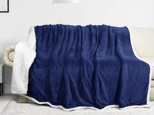 Vista 4 de Catalonia Manta Sherpa de Lana Azul Marino, Manta de Felpa de Visón Súper Suave para Sofá, Manta Mullida y Esponjosa para Cama y TV, Mantas Pesadas